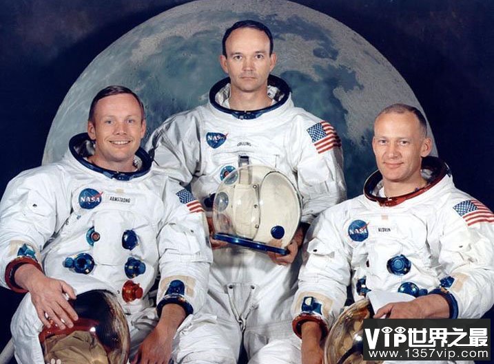 首次登月的三位宇航员：阿姆斯特朗、奥尔德林、科林斯