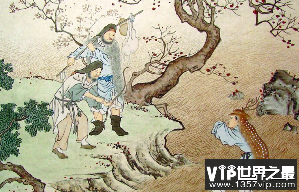 二十四孝之鹿乳奉亲的故事，郯子混入鹿群挤鹿乳奉亲(图1)