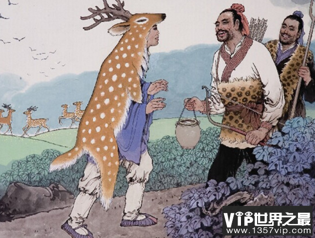 二十四孝之鹿乳奉亲的故事，郯子混入鹿群挤鹿乳奉亲(图2)